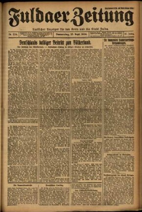 Erste Ausgabe vom Donnerstag, den 25. September 1924.