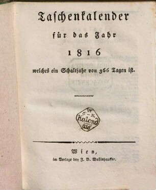 Aglaja : ein Taschenbuch für das Jahr ... 2. 1816
