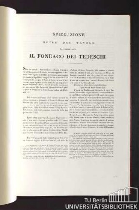 Spiegazione delle due tavole rappresentanti Il Fondaco dei Tedeschi