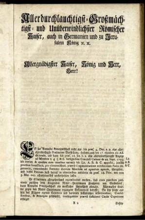 Allerdurchlauchtigst- Großmächtigst- und Unüberwindlichster Römischer Kaiser, auch in Germanien und zu Jerusalem König ...