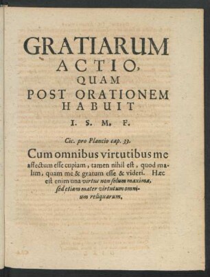 Gratiarum Actio, Quam Post Orationem Habuit
