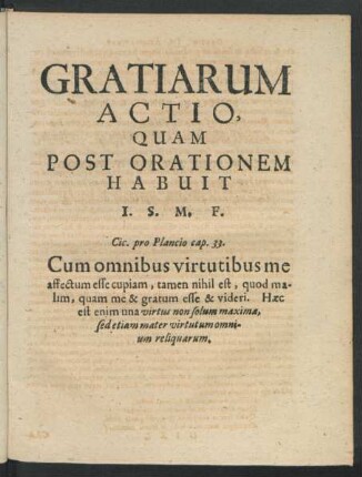 Gratiarum Actio, Quam Post Orationem Habuit