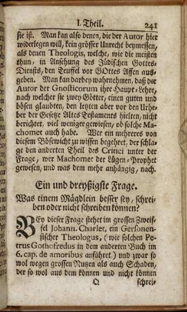 Ein und dreyßigste Frage.