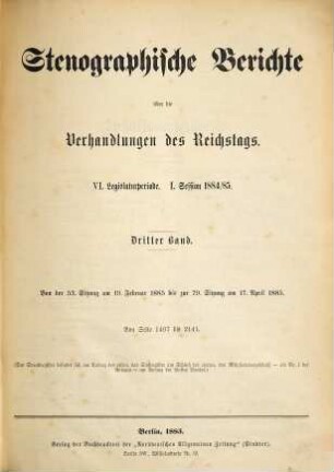 Verhandlungen des Reichstages. Stenographische Berichte. 81. 1884/85
