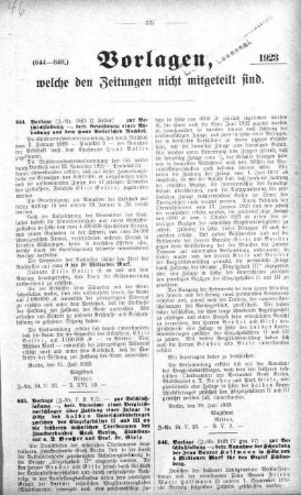 Anlage: (644-646.), Vorlagen, welche den Zeitungen nicht mitgeteilt sind, 24. August 1923