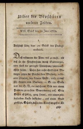 VIII. Stück den 22 Junii 1782