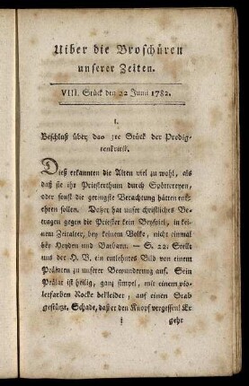 VIII. Stück den 22 Junii 1782