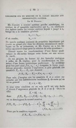 Remarques sur un memoire de M. Cayley telatif aux determinants gauches.