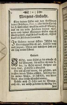 Morgens-Andacht. - Andacht zu der Heil. Dreyfaltigkeit.