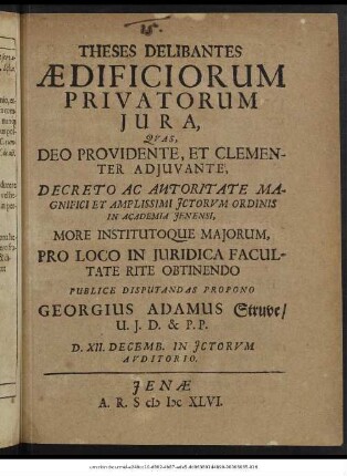 Theses Delibantes Aedificiorum Privatorum Iura