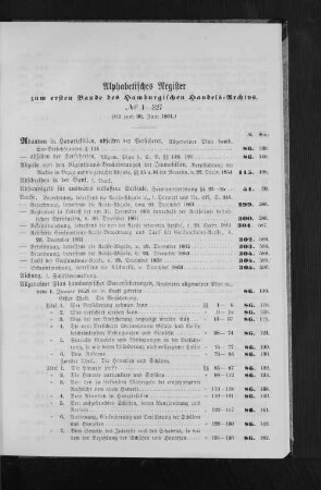 Alphabetisches Register zum ersten Bande des Hamburgischen Handels-Archivs.