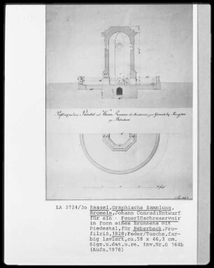 Entwurf für ein Feuerlöschreservoir mit Pumpmaschinerie in Form eines Brunnen mit Piedestal für Beberbeck