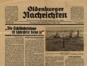 Tageszeitung "Oldenburger Nachrichten" u.a. zum Seekrieg