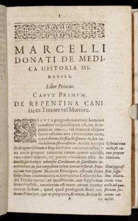 Caput Primum. De Repentina Canitie ex Timore vel Mœrore.