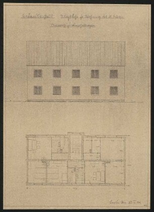 Sechsfamilienhaus: Ansicht und Grundriss