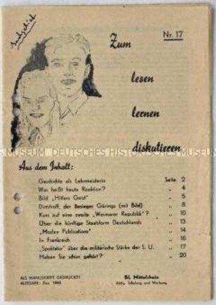 Schulungsmaterial der KPD Mittelrhein zu historischenh und aktuell-politischen Themen