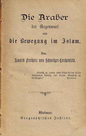 Die Araber der Gegenwart und die Bewegung im Islam