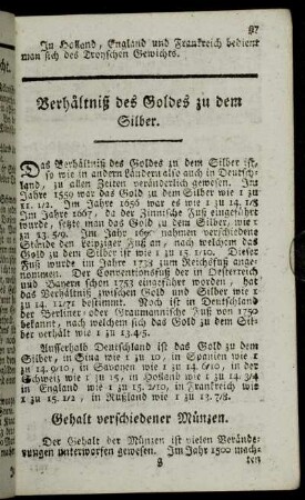 Verhältniß des Goldes zu dem Silber.