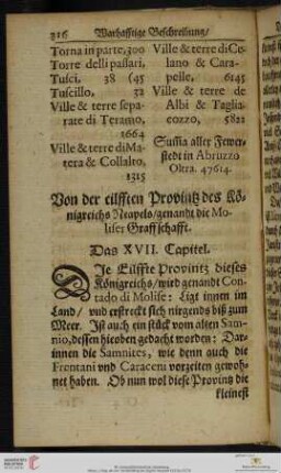 Das XVII. Capitel: Von der eilfften Provintz des Königreichs Neapels / genandt die Moliser Graffschafft