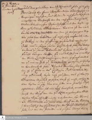 Brief von Heinrich Wilhelm Ludolf an Karl Christian Ludolf.