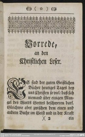 Vorrede, an den Christlichen Leser