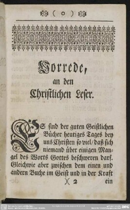 Vorrede, an den Christlichen Leser