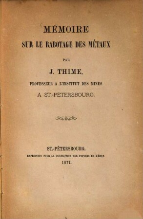Mémoire sur le rabotage des métaux