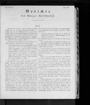 Nr. 19-21 Berichte des Bürger-Ausschusses. Juli 1861