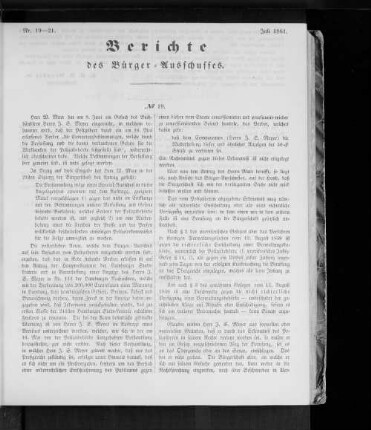 Nr. 19-21 Berichte des Bürger-Ausschusses. Juli 1861