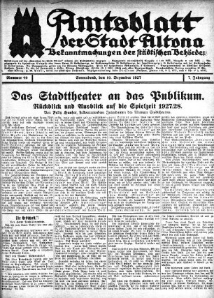 Das Stadttheater an das Publikum : Rückblick und Ausblick auf die Spielzeit 1927/28