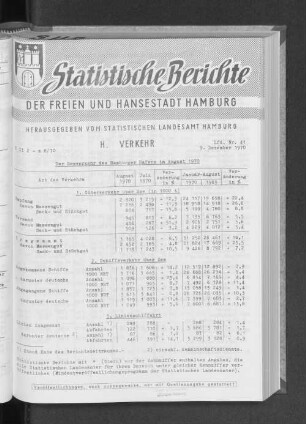 Der Seeverkehr des Hamburger Hafens im August 1970 : Lfd. Nr. 41