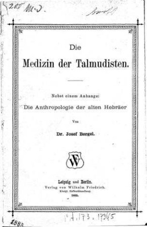 Die Medizin der Talmudisten / von Joseph Bergel