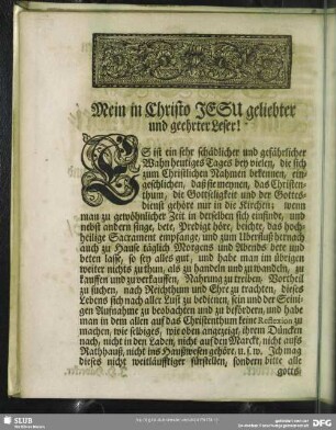 Mein in Christo Jesu geliebter und geehrter Leser!
