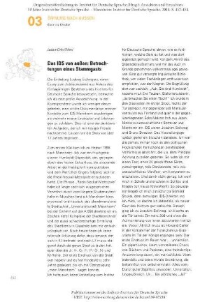 Das IDS von außen: Betrachtungen eines Stammgasts