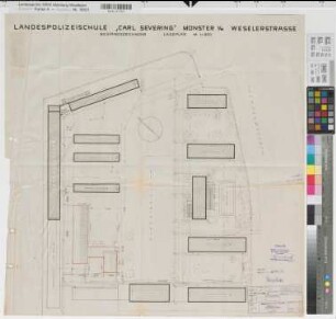 Münster (Münster) Landespolizeischule Carl Severing Lageplan 1958 1 : 500 68 x 67 Pause Staatshochbauamt Münster Regierung Münster Nr. 34113