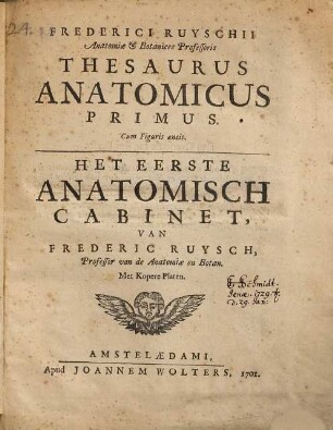 Frederici Ruyschii Thesaurus anatomicus : cum figuris aeneis. 1
