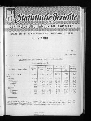 Der Seeverkehr des Hamburger Hafens im Januar 1961 : Lfd. Nr. 17