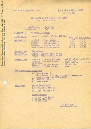 Tagesdisposition für den 10.12.1959