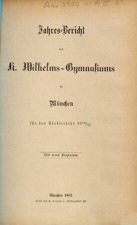 Jahresbericht. 1882/83