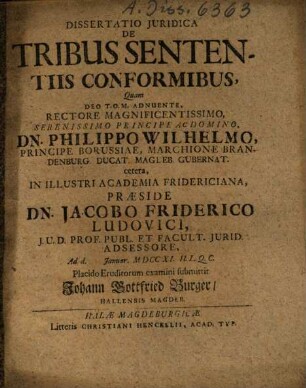Dissertatio Juridica De Tribus Sententiis Conformibus