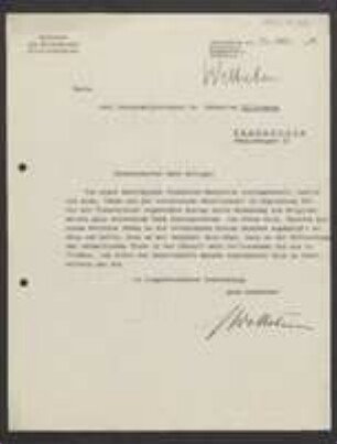Brief von Fritz von Wettstein an Sebastian Killermann
