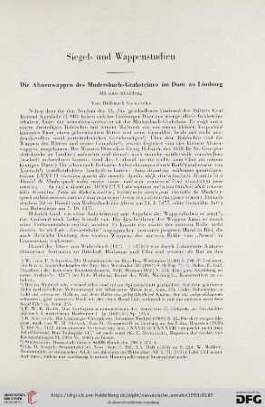 Siegel- und Wappenstudien. Die Ahnenwappen des Mudersbach-Grabsteines im Dom zu Limburg