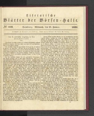No 889. Hamburg. Mittwoch, den 29. Januar. 1834.: No. 889, Hamburg. Mittwoch, den 29. Januar. 1834.