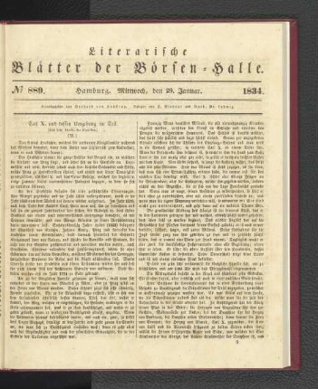No 889. Hamburg. Mittwoch, den 29. Januar. 1834.: No. 889, Hamburg. Mittwoch, den 29. Januar. 1834.