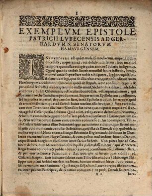 Exemplum Epistolae Henrici N. Patricii Lvbecensis, Ad Gerhardvm N. Senatorem Hamburgensem : In qua docetur quam infelici Consilio ordines Saxoniae inferioris se in exitialis Belli difficultates conjecerat ...