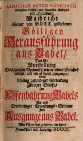 Nachricht seiner von Gott geschehenen völligen Herausführung aus Babel
