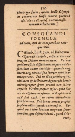 Consolandi Formulae ad eum, qui de temporibus conqueritur.