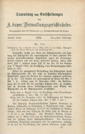 Zweiter Band. 1881. Vierzehnte Lieferung. - Nr. 106. - Nr. 111.