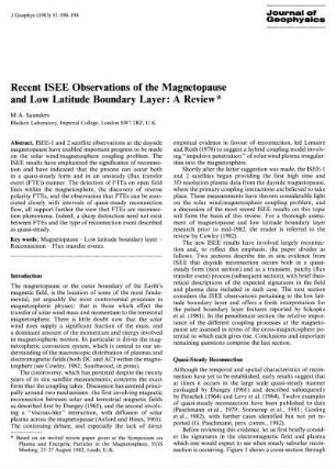 Recent ISEE observations of the magnetopause and low latitude boundary layer: a review