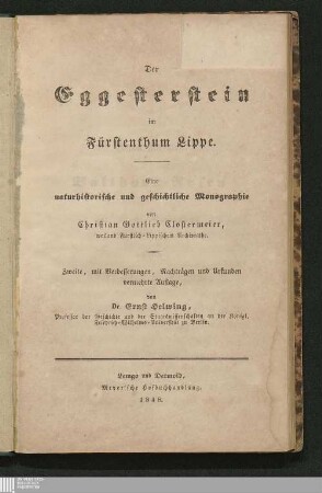 Der Eggesterstein im Fürstenthum Lippe : eine naturhistorische und geschichtliche Monographie